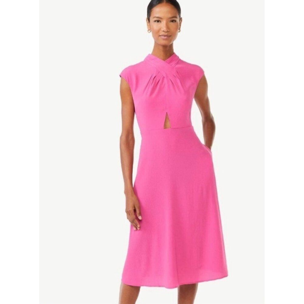 Scoop Women Magenta Twist Neck Textured Cut-Out Fit & Flare Dress Size XS